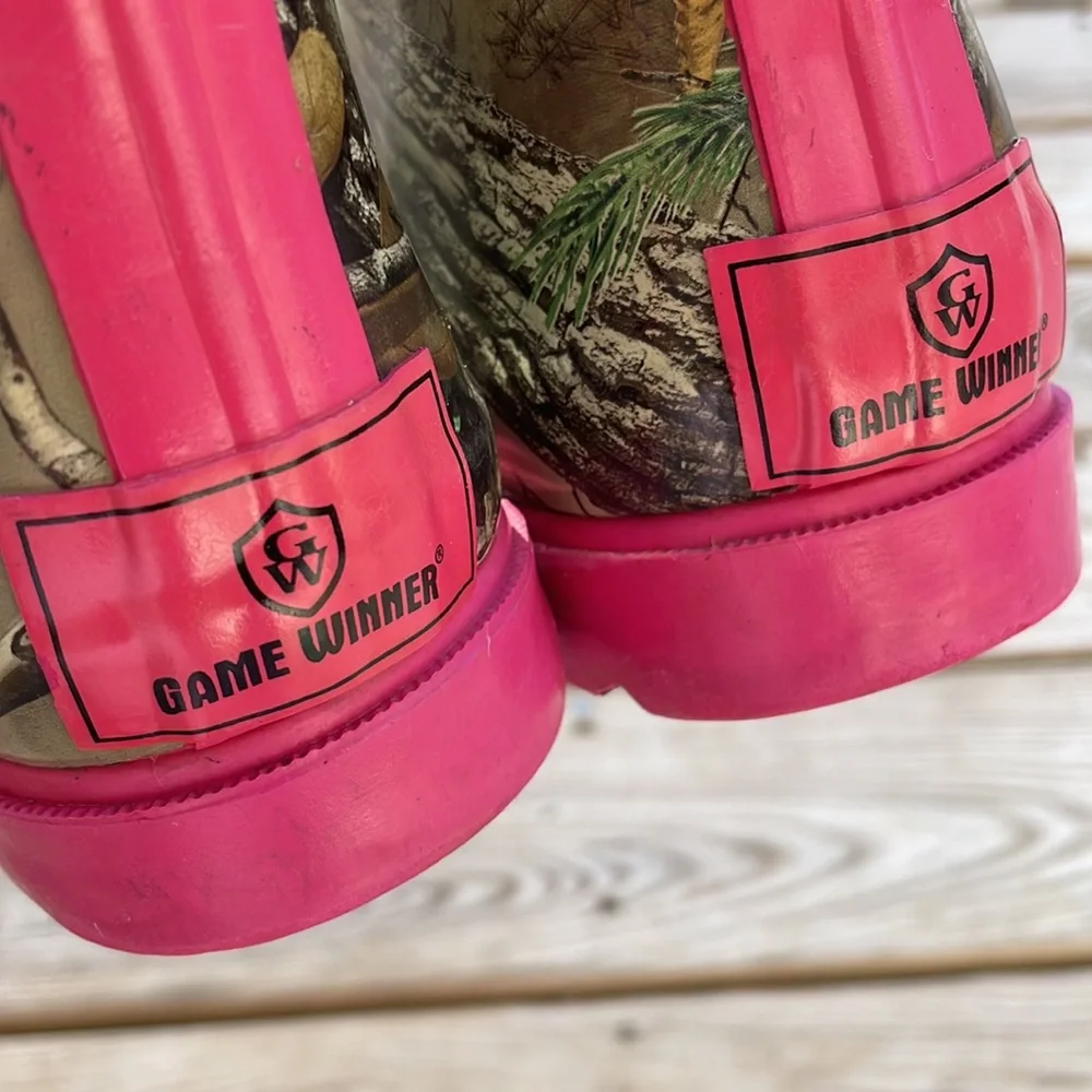 Game Winner Women's Waterproof Camouflage Rain Boots Pink Trim Size 5